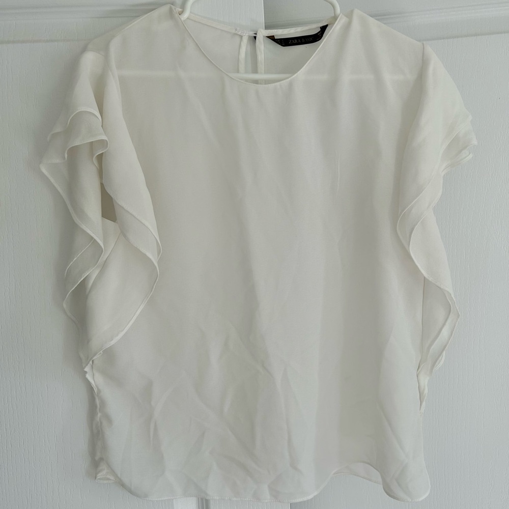 White Ruffle Sleeve Top - Picture 2 of 8